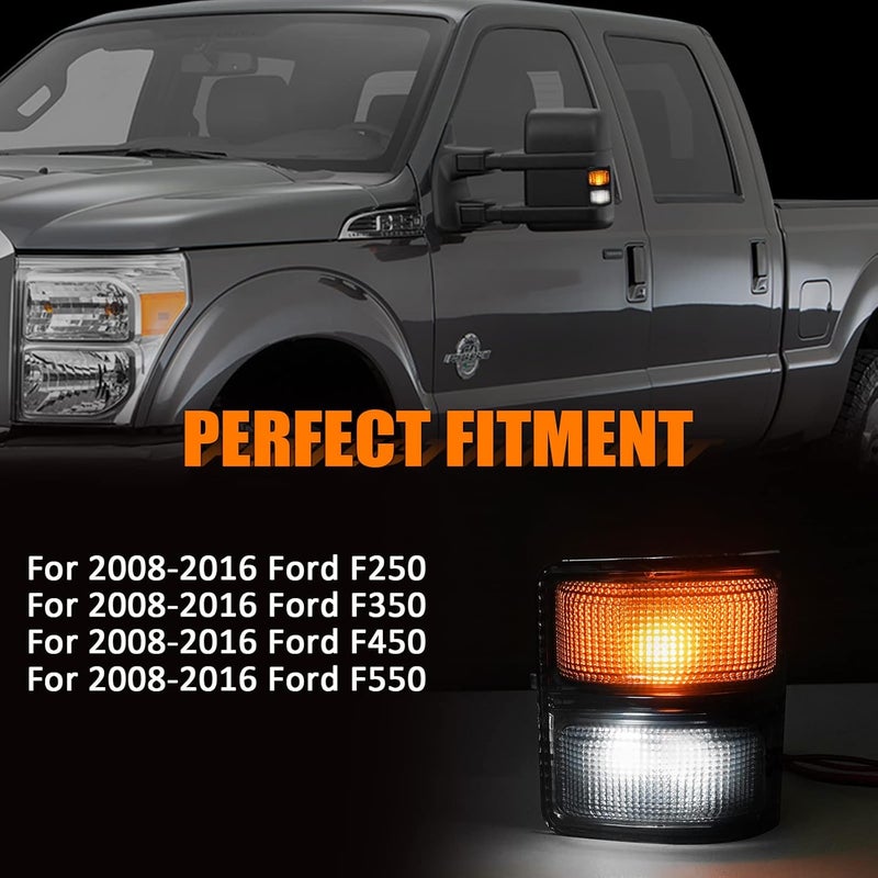 Best View Signal Mirror Lights, Smoke Lens Side Marker Lamp for 2008-2016 Ford F250 F350 F450 F550 Super Duty for Pickup Truck,Amber & White led Turn Signal Light Aftermarket Replacement（Pack of 2） - Image 4